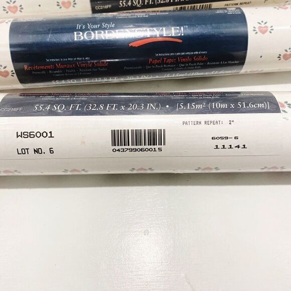 3 Rolls Borden Solid Vinyl Wallcovering VTG 1990s Pink Hearts 55.4 Sq Ft Each - Picture 5 of 10